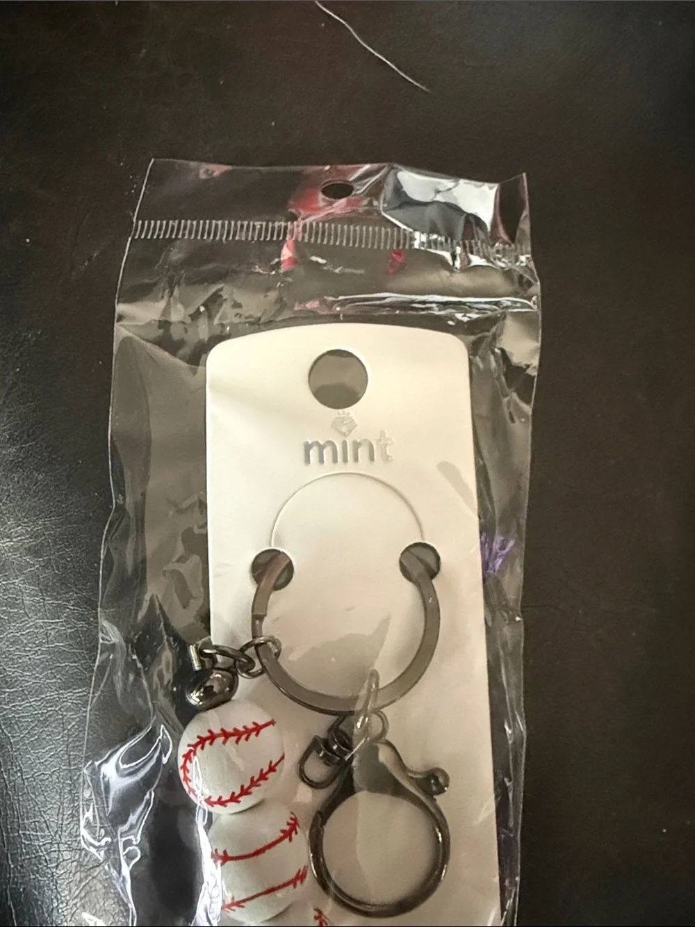 New Mint White Baseball Charm Key & Card Holder Charm with Red Stitching